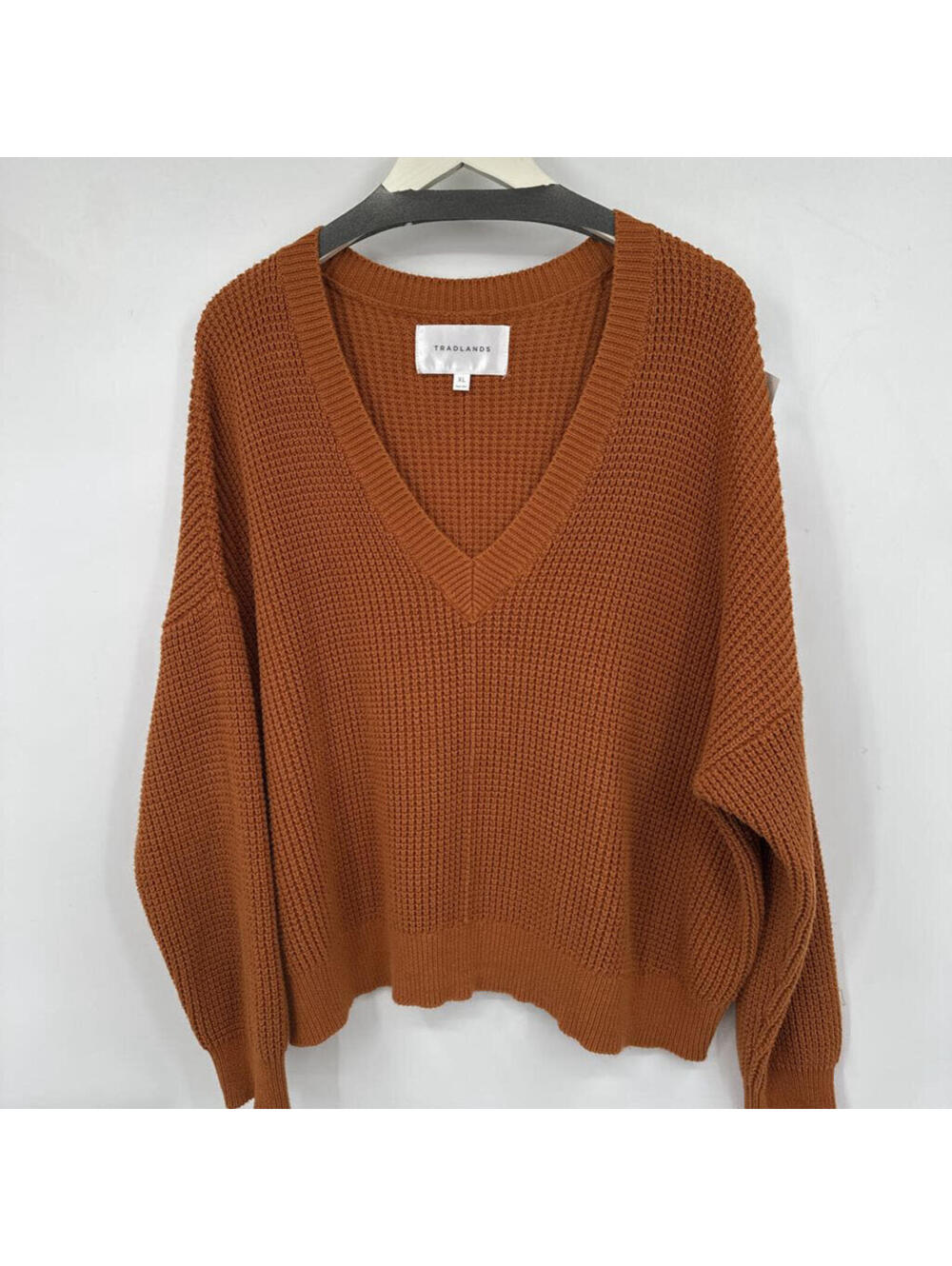 Women's Tradlands Cotton V-Neck Rust Orange Sweater XL